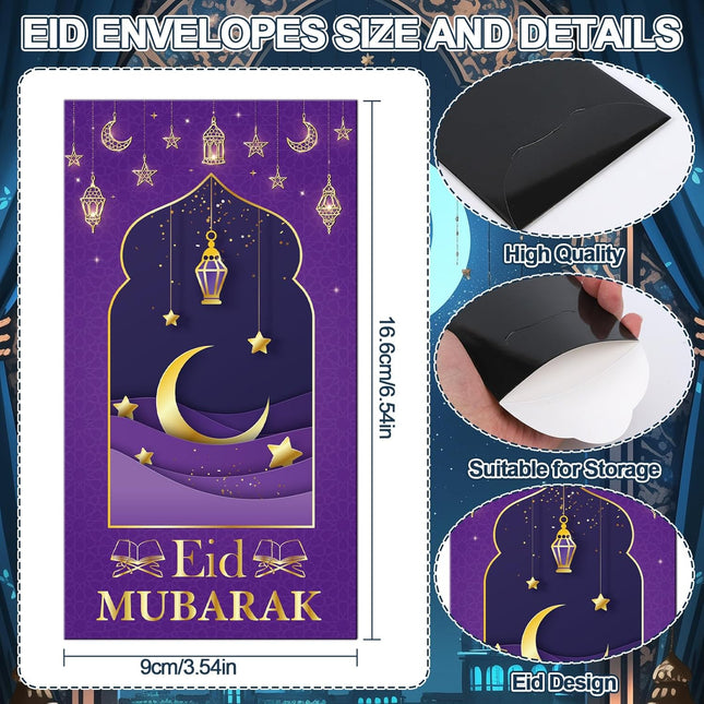 24PCS Eid Mubarak Envelopes – Cash Holders for Ramadan Money Gifts & Party Favors
