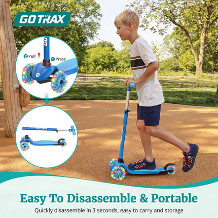 KS1 Kids Kick Scooter 3-Wheel, LED Light-Up Wheels, Adjustable Handlebar, Ages 2-8