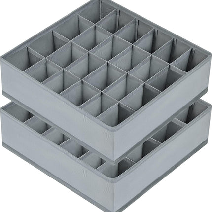 2-Pack Sock & Underwear Drawer Organizers – 24-Cell Grey Closet Dividers