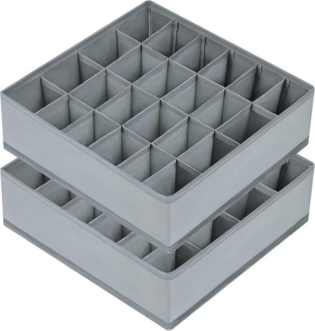 2-Pack Sock & Underwear Drawer Organizers – 24-Cell Grey Closet Dividers