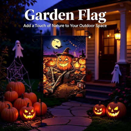 Halloween Pumpkin Skeleton Garden Flag 12x18in, Double-Sided Waterproof Yard Decor