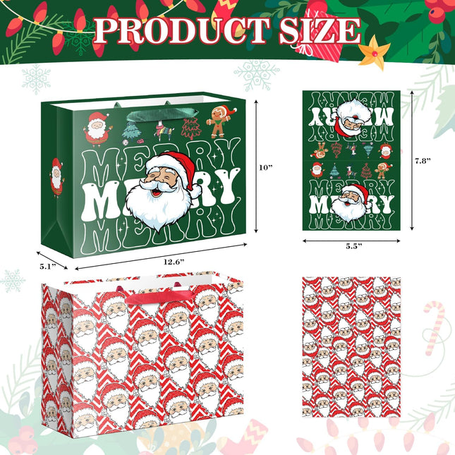 2PCS Large Christmas Gift Bags with Tissue Paper and Card Santa Claus