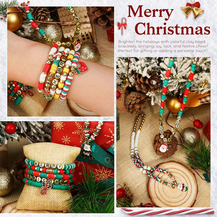 Christmas Clay Beads for Bracelets DIY Jewelry Making Kit Golden Beads Crafts