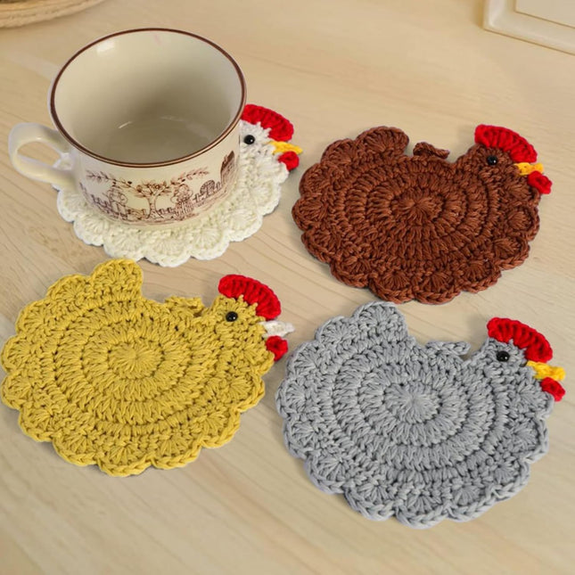Handmade Crochet Chicken Coasters Set of 4 – Funny Valentine Gifts & Desk Accessories