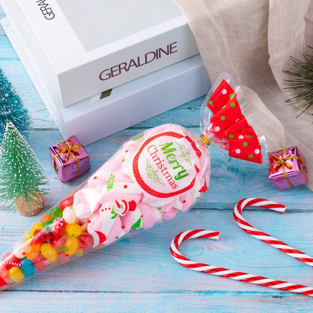 100PCS Clear Christmas Cone Bags – Popcorn, Candy & Festival Favor Supplies