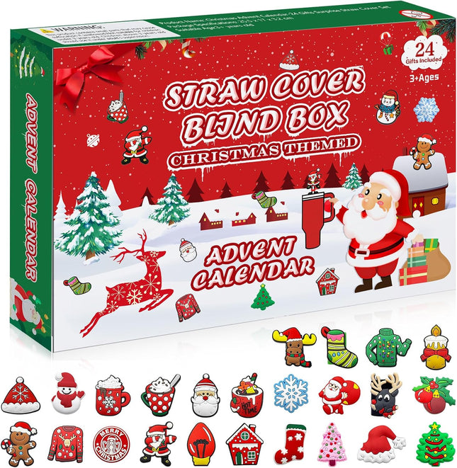 2025 Xmas Advent Calendar – 24 Days of Surprises with Santa Straw Covers