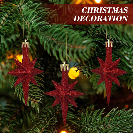 16PCS Red Bethlehem Star Ornaments – 3.14"x2" Xmas Tree Hanging Decor