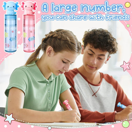 16 Pcs Axolotl Retractable Erasers – Pink & Blue, Party Favors, School Supplies