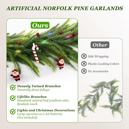 6FT Holiday Garland with LED Lights | Norfolk Pine Xmas Mantle & Table Decor