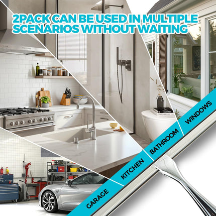 2PCS Bathroom Shower Squeegee with Stainless Steel Handle for Glass Doors