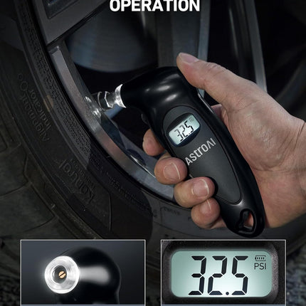 Digital Tire Pressure Gauge 0-150 PSI – Backlit LCD, Presta Adapter, 4 Units, Black