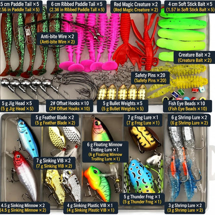 Fishing Lures Kit, Bass Fishing Tackle Set with Soft Baits, Hooks & Weights