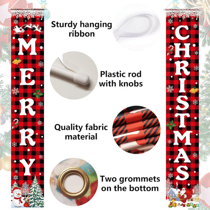 Merry Christmas Banner Xmas Porch Door Sign for Indoor Outdoor Decorations