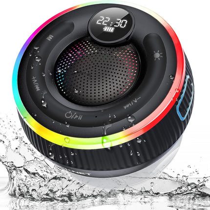 Bluetooth Shower Speaker IPX7 Waterproof RGB Light 10H Playtime Black