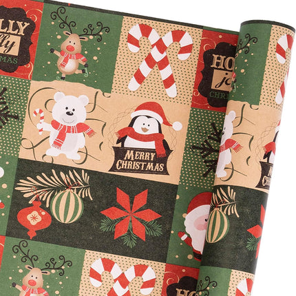 Christmas Kraft Wrapping Paper Roll – Snowflake & Santa Vintage Design