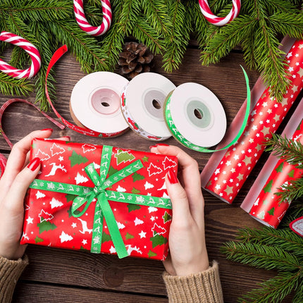 12 Rolls Christmas Ribbon 120 Yards 3/8" Wide Grosgrain Satin Organza Glitter