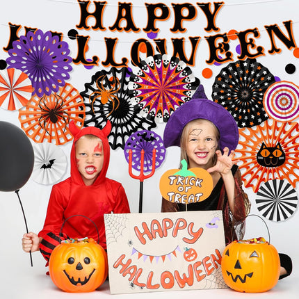 Halloween Party Decorations Set, Spooky Banner, Paper Fans & Dot Garland for Party