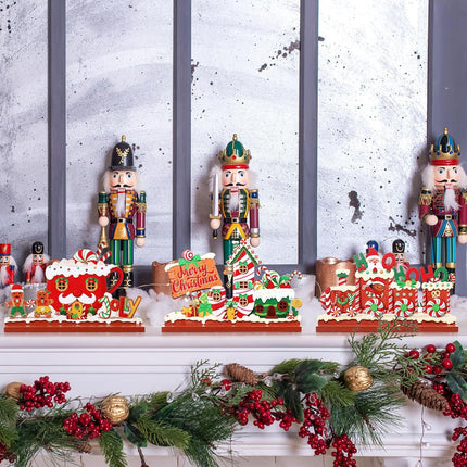 3PCS Christmas Wood Table Decor – North Pole Village & Candy House Centerpiece