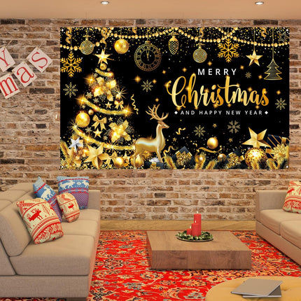 Black Gold Christmas & New Year Banner – 71x43in Party Decoration