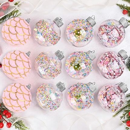 12-Pc Set of Pink & Clear Christmas Ball Ornaments, 3.15 Inch for Tree Decoration