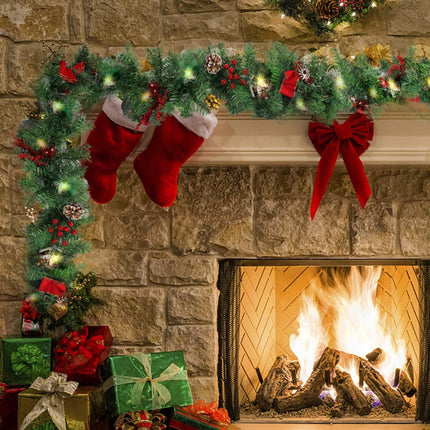 9 FT Christmas Garland LED Lights – Pinecones, Bows, Berries, Candies Decor