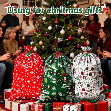 3 Pack Large Christmas Gift Bags – 55x36" Santa Bags with Strings & Tags