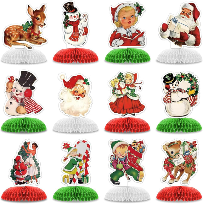 12-Pack Vintage Christmas Honeycomb Ornaments – Table Centerpiece Decor