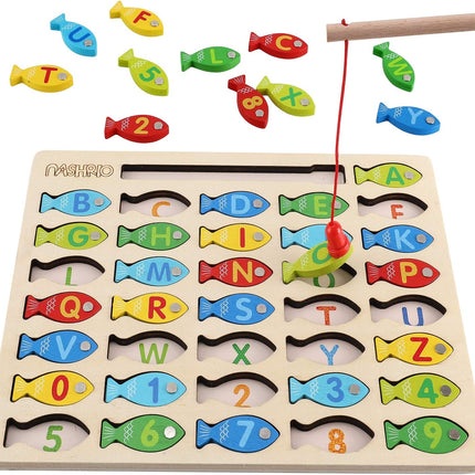 Magnetic Wooden Fishing Game Toy, Alphabet & Number Learning for Kids 3–5