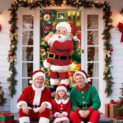Christmas Door Cover – 79x35" Santa Claus Hanging Banner for Holiday Decor