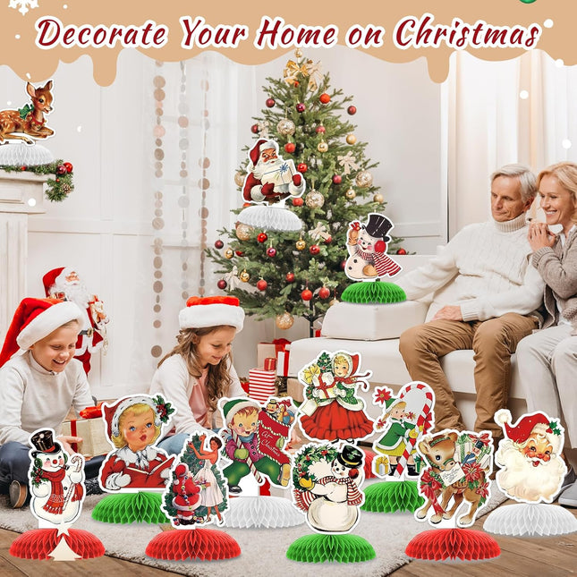 12-Pack Vintage Christmas Honeycomb Ornaments – Table Centerpiece Decor