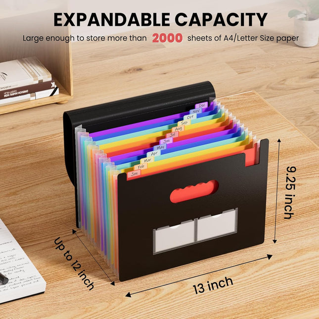 13-Pocket Expanding File Folder – Portable Document Organizer with Labels