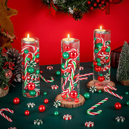 120pcs Christmas Vase Filler – Floating Red & Green Candy Cane Beads and Pearls