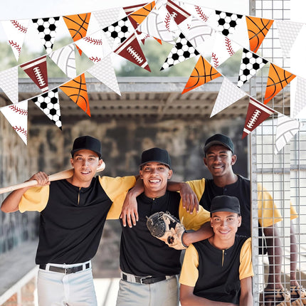 5 Pack Sports Party Banners with 60 Triangle Flags Soccer Football Birthday Decorations