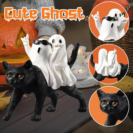 Halloween Ghost & Black Cat Decor, Spooky Indoor Decoration & Gift for Women