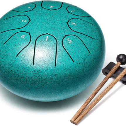 6-Inch Steel Tongue Drum, 8 Notes, Percussion Instrument, Malachite Color