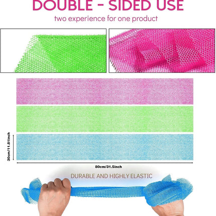 3-Pc African Net Bath Sponge Set, Long Exfoliating Body & Back Shower Scrubbers