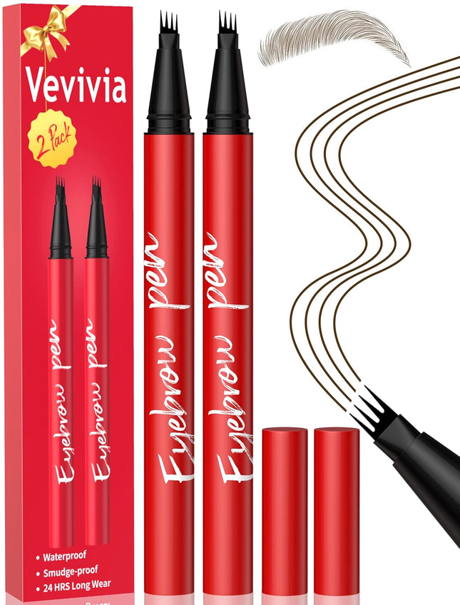 2 Pack Eyebrow Pencil Dark Brown 4 Tip Brow Pen Natural Hair Strokes