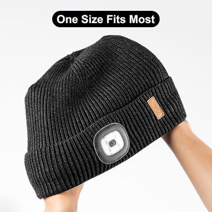 LED Beanie with Light, Fleece-Lined Rechargeable Hat, Warm Hands-Free Cap for Men & Women