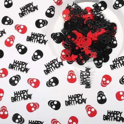 200-Piece Black & Red Skull Confetti, Gothic Horror Halloween Table Party Decor