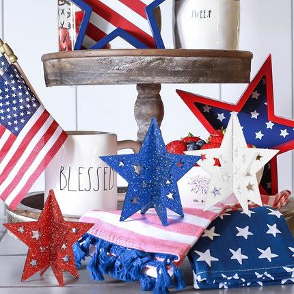 6 Inch Wooden Star Decorations Set of 3 Patriotic Labor Day Table Decor
