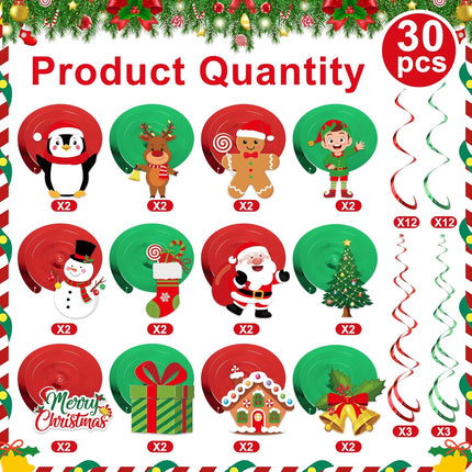 30PCS Christmas Hanging Swirls, Pre-Strung Streamers with Santa & Gingerbread Man