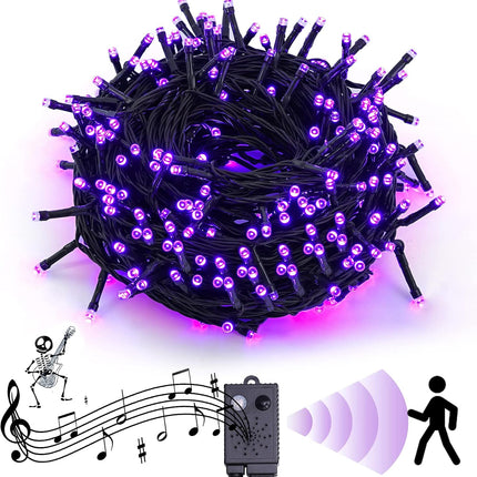 114.8FT Halloween String Lights, 300 LED Music Sync, Spooky Sounds, Waterproof