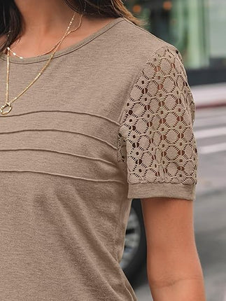 Women’s Short Sleeve Lace Dressy Summer Tops 2026 Trendy Casual Work Blouses