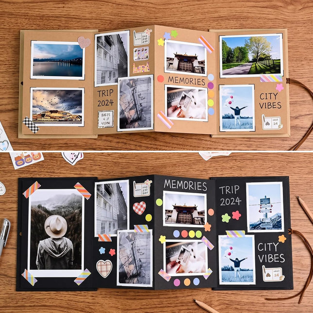 2 Pack Accordion Scrapbook Album 6x8.3 Inch, Kraft Paper DIY Photo Book Kit