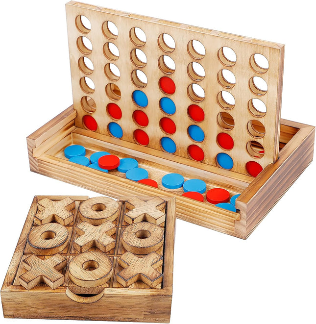 Tic Tac Toe & 4 in a Row Game Set – Classic Strategy Board for Living Room Decor