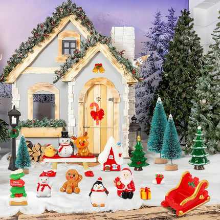 Mini Christmas Figurines Resin Snowman Gingerbread Man Village Ornaments