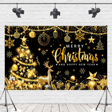 Black Gold Christmas & New Year Banner – 71x43in Party Decoration