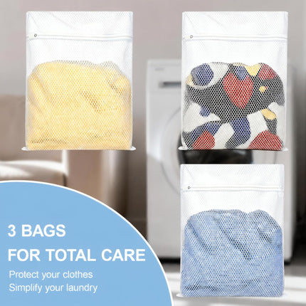 3 Pack Mesh Laundry Bags 2XL & L, Durable Wash Bags with Auto-Lock Zippers