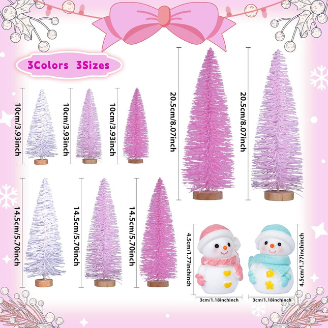 10PCS Mini Pink Christmas Trees – 3.94"-7.87" Bottle Brush Holiday Decor