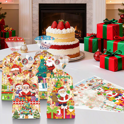 100PCS Clear Christmas Goody Bags Santa Claus Candy Snack Bags 4 Styles